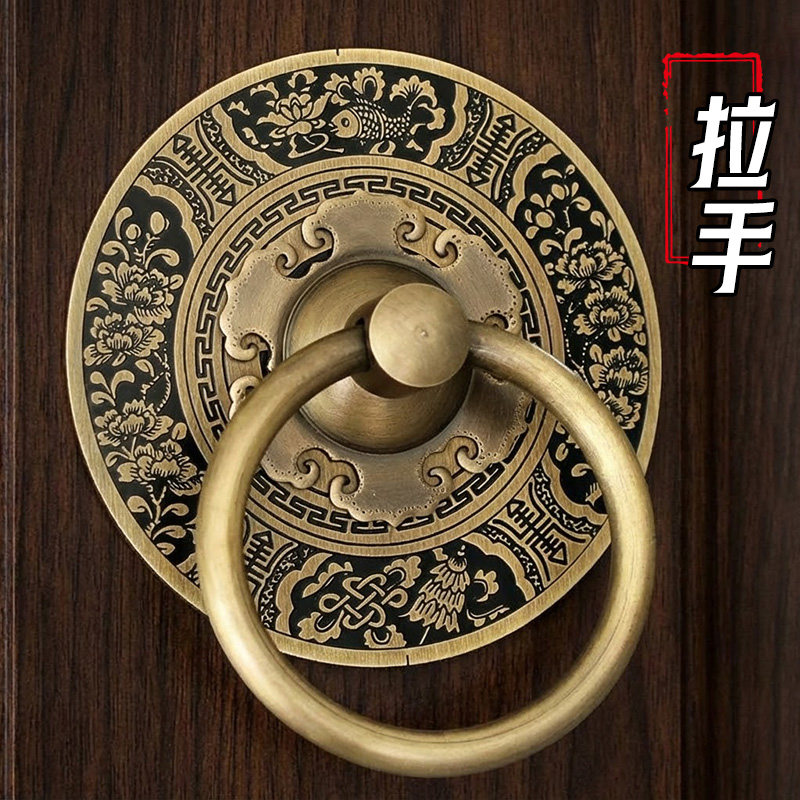 中式仿古纯铜大门拉手复古门钹拉环圆形把手狮子头兽头门环铜配件