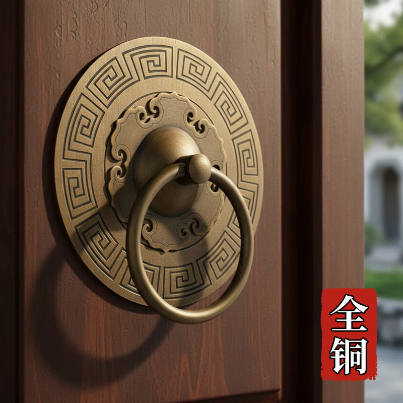 中式仿古拉环全铜回纹门环装饰大门拉手纯铜老式复古门把手配件
