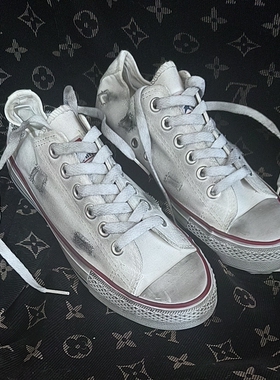 白色36码低帮破洞做旧帆布鞋大码情侣鞋脏脏鞋断码处理现货秒发