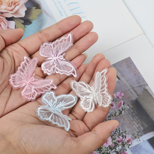 立体布艺蝴蝶蕾丝花束装饰烘焙蛋糕点缀墙面花艺鲜花包装DIY材料