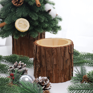 树皮花盆鲜花抱抱桶木桶插花干花礼物圣诞节花篮节日多肉木头花盆