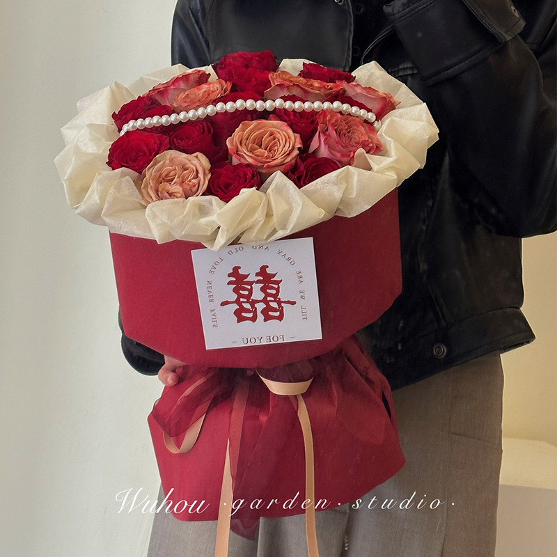 高级喜字婚礼鲜花束卡片贺卡结婚手写祝福卡喜糖伴手礼简约留言卡