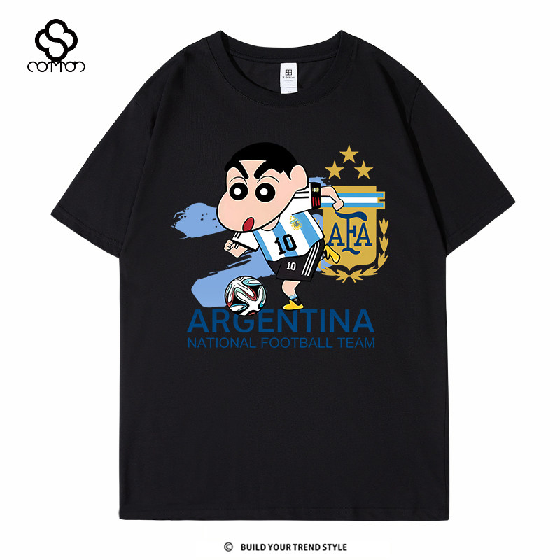美加墨阿根廷短袖国家队10号梅西蜡笔卡通小新阿根廷T恤足球三冠