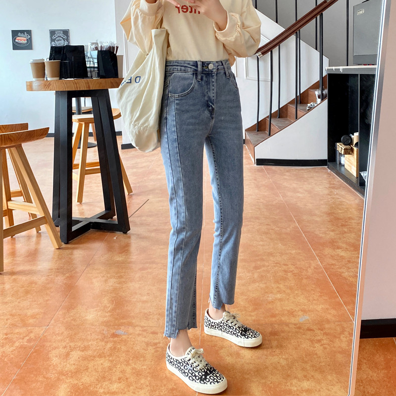 Real shot: jeans women's new high waisted and trimmed jeans pants in spring