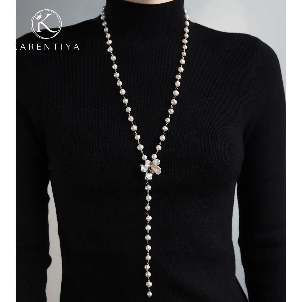 珍珠贝母女项链叠戴毛衣链