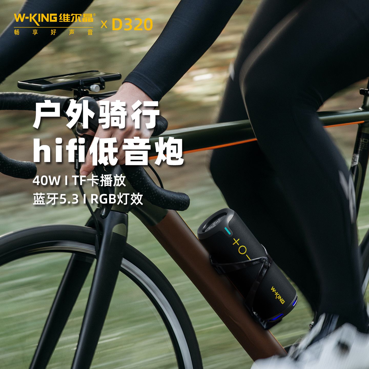 维尔晶D320户外骑行hifi级重低音炮40W大功率6级防水便携蓝牙音响
