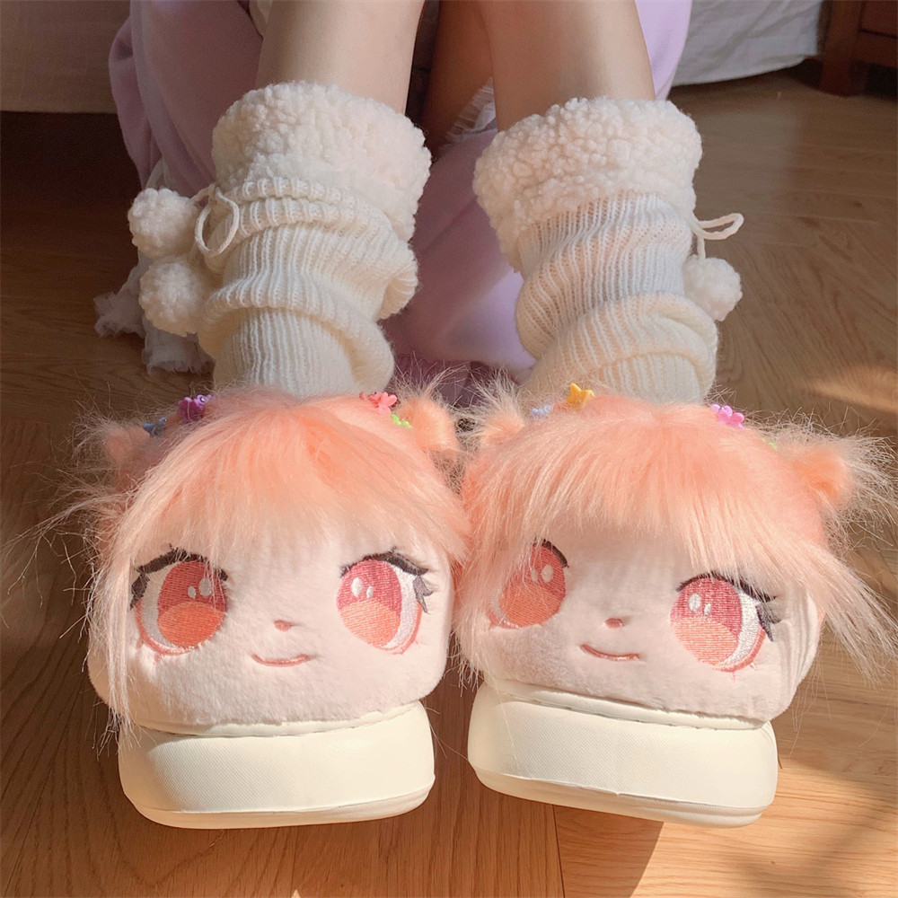 2025新款可爱卡通棉花娃娃棉拖鞋冬季女士DIY趣味保暖厚底家居鞋