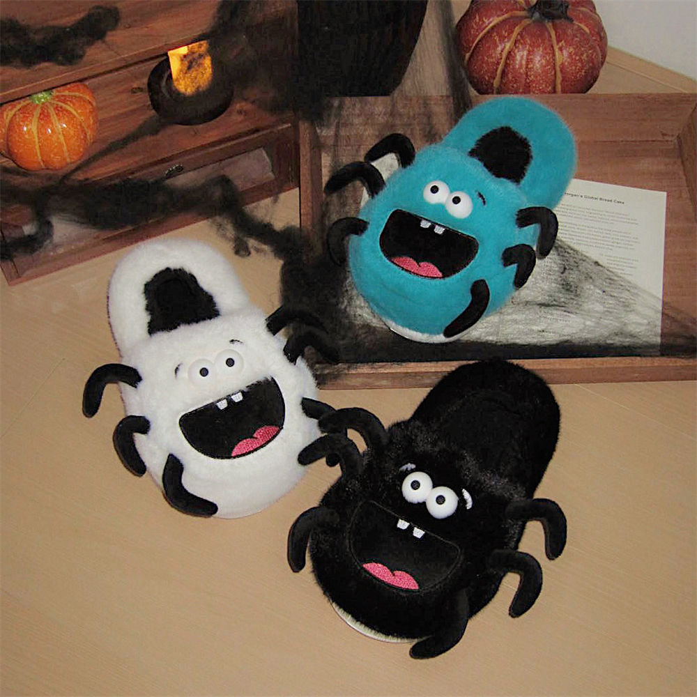 保暖居家卧室搞怪蜘蛛棉拖鞋情侣万圣节包跟冬季男女士舒适毛毛鞋