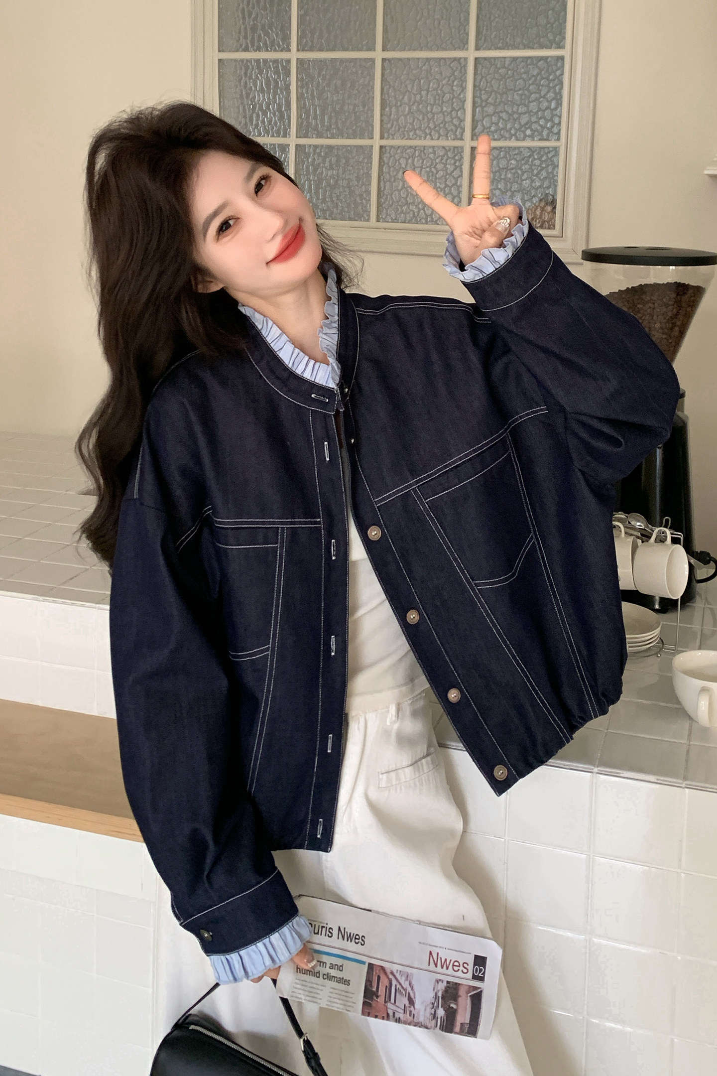 现货牛仔拼接条纹短外套2C139-919-P155-K248,女装短外套,2C139
