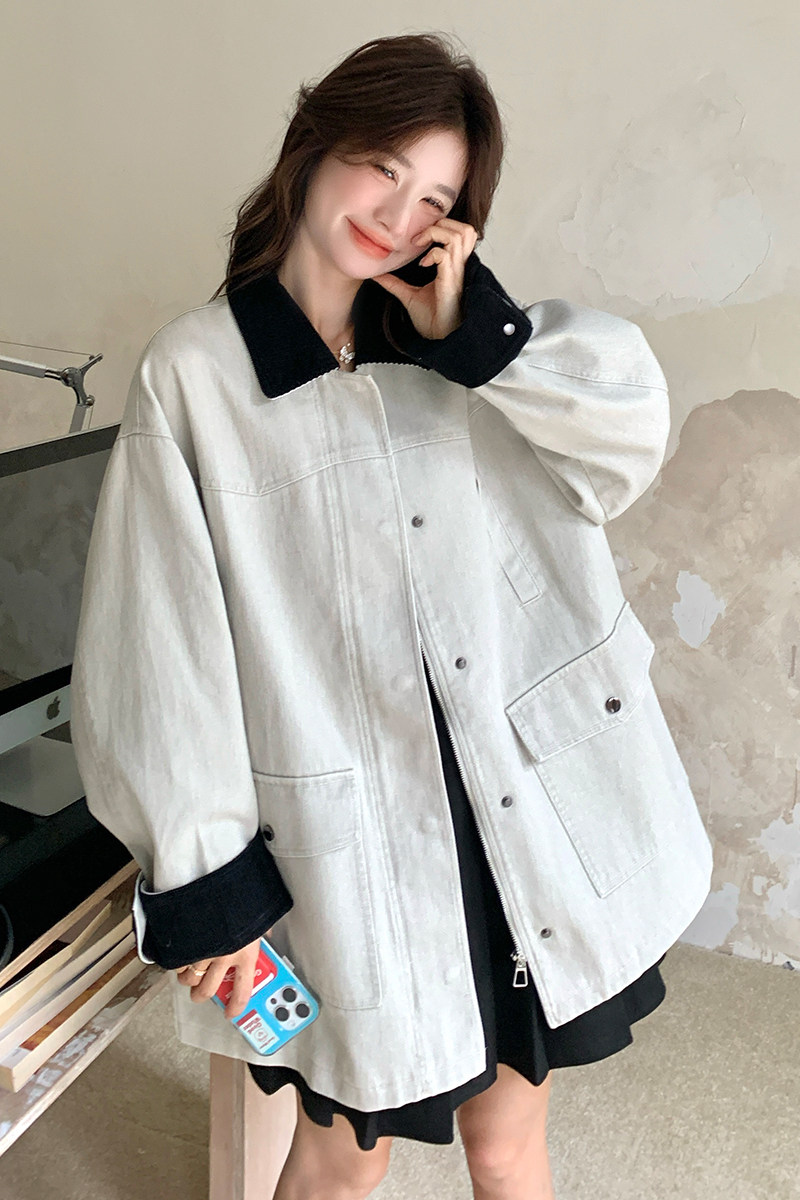 灰色巴恩风工装短款外套女春秋2025新款超火好看高级小众夹克上衣,女装短外套,2C139