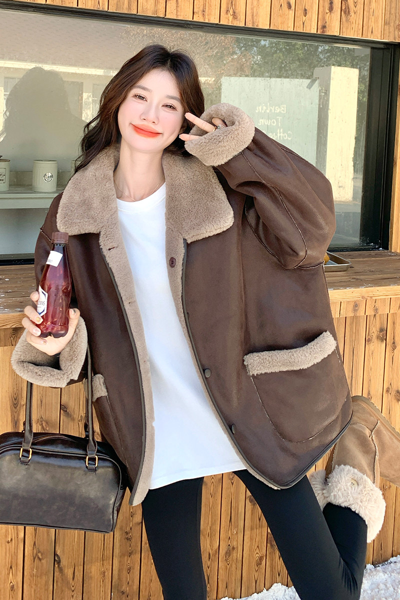 深咖色美拉德洋气两面穿羊羔毛外套女冬季2025新款巨好看皮毛一体,女装皮草,2C139