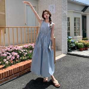 独特漂亮蓝色无袖连衣裙女夏2025年新款超好看高级温柔风背心长裙图片