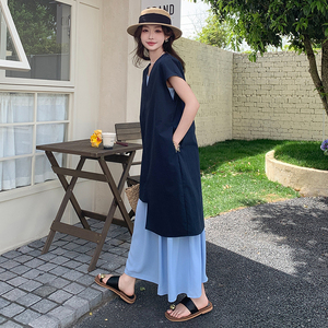 冷淡系高级感套装裙女夏2025新款慵懒风无袖罩衫吊带连衣裙两件套图片