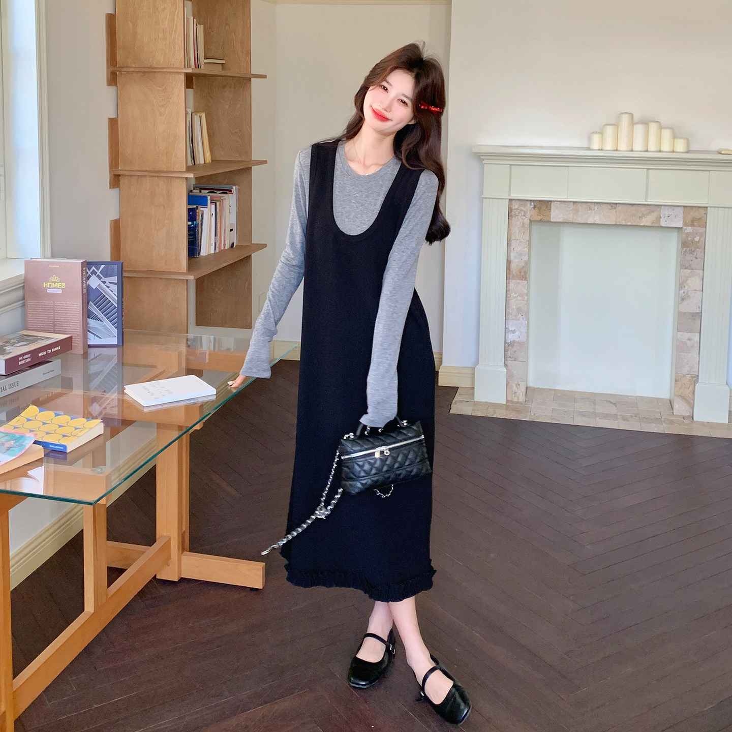 春新品木耳边背心连衣裙+打底衫两件套2C139-916-P175-K288,女装套装/套裙,2C139