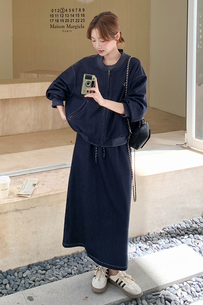 韩系运动风棒球服外套半身裙套装女春秋新款小个子休闲显瘦两件套,女装套装/套裙,2C139