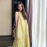 黄色无袖连衣裙女2025夏季新款韩系穿搭宽松显瘦休闲背心长裙，女装连衣裙，2C139
