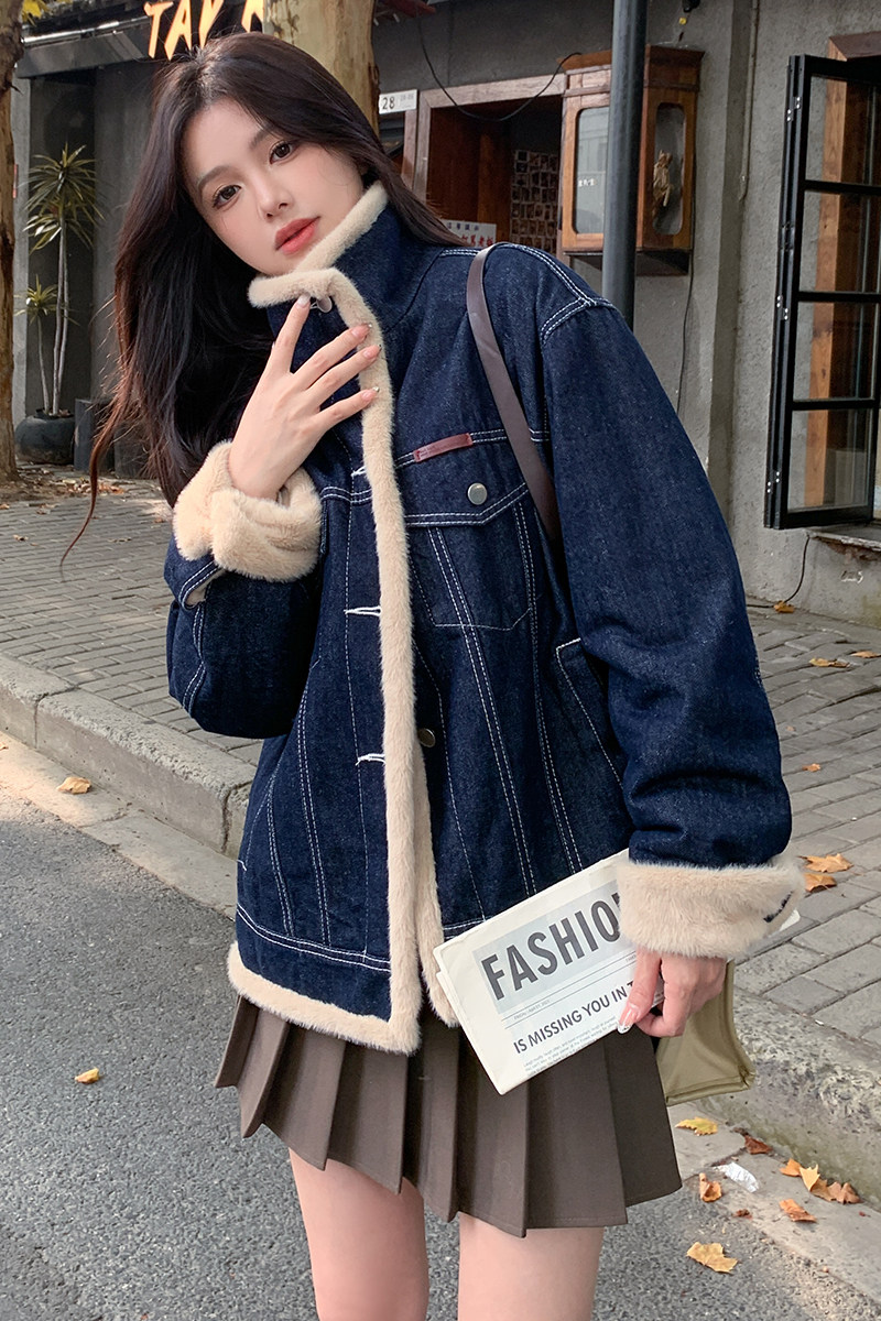 【新品】现货 牛仔派克服毛毛内胆加厚外套8653款P185控268图片