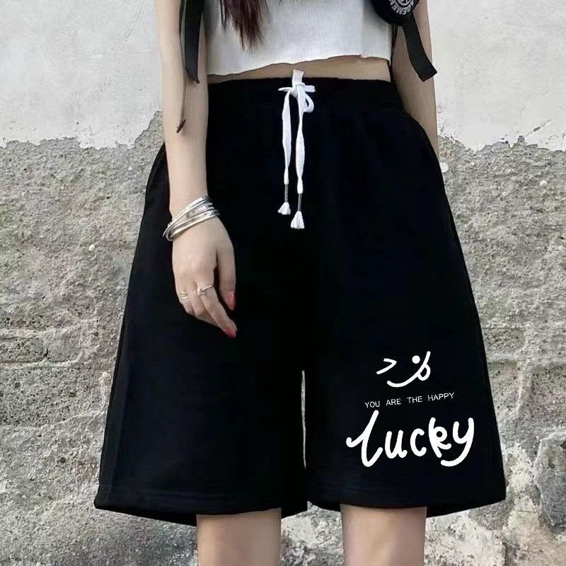 夏季百搭女五分裤学生运动休闲潮流黑色短裤宽松凉感显瘦阔腿裤薄