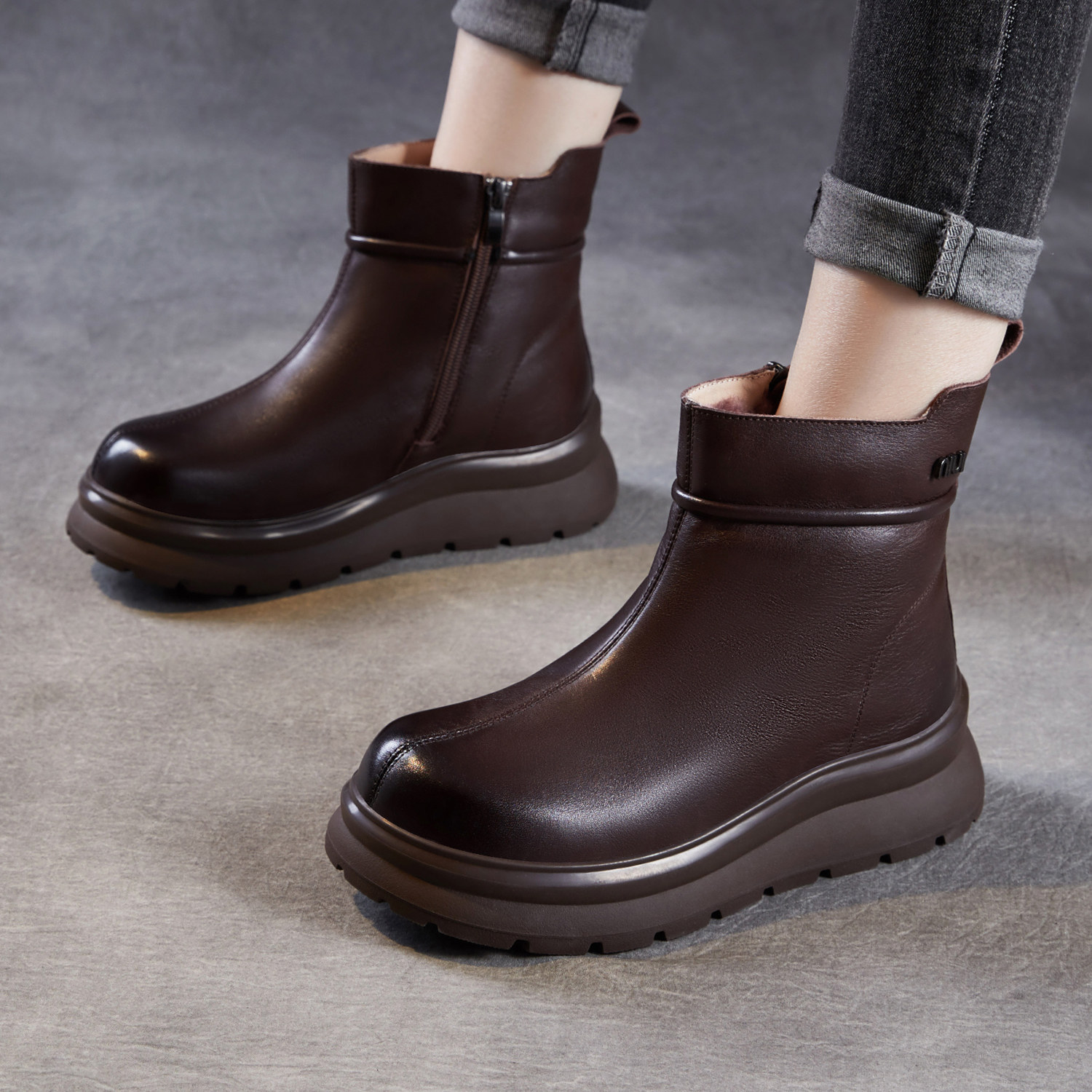 真皮厚底加绒羊毛马丁靴女2025冬季加厚保暖短靴子东北棉鞋低筒靴