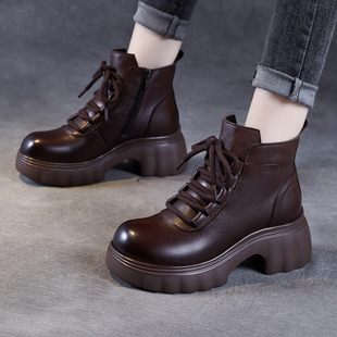 2025秋冬新款真皮厚底短靴子头层牛皮马丁靴轻便增高显瘦加绒女鞋