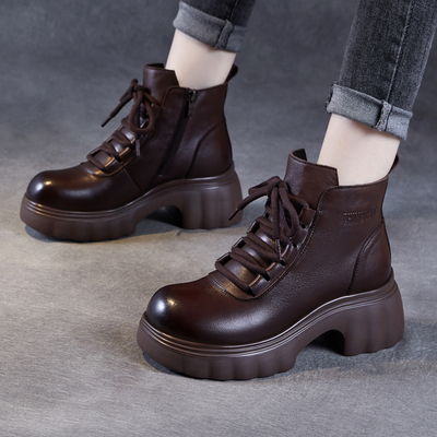 真皮厚底短靴牛皮马丁靴