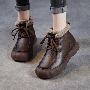 复古厚底头层牛皮马丁靴女加绒加厚短靴2025冬季新款真皮棉靴棉鞋