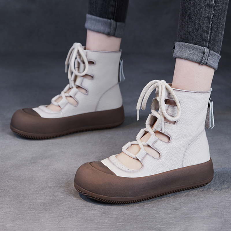 真皮厚底复古镂空罗马凉鞋