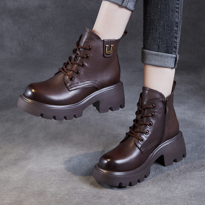 真皮马丁靴女秋冬短靴