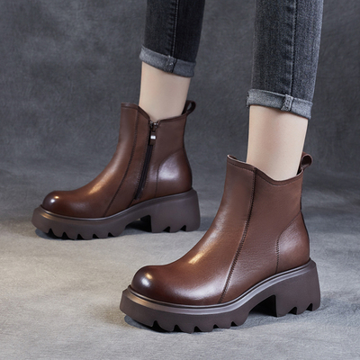 头层牛皮厚底增高马丁靴