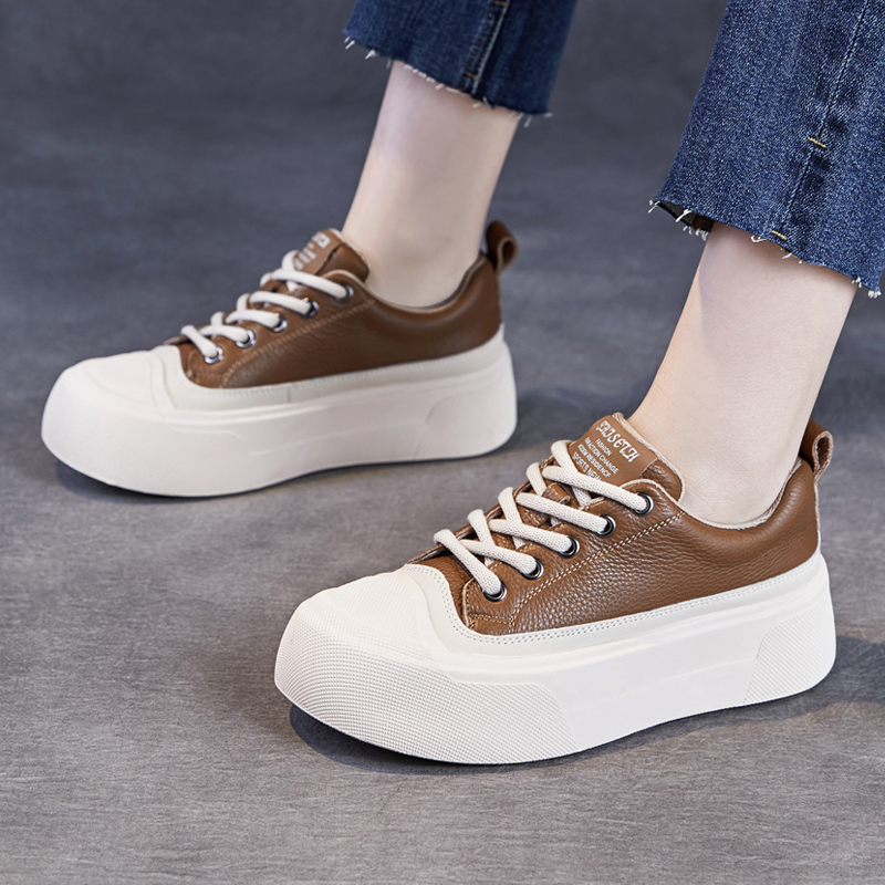 至美本色真皮厚底休闲板鞋小白鞋