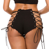 朋克爵士舞jazz辣妹高腰牛仔裤 夜店跳舞短裤 heels舞热裤 露臀绑绳d