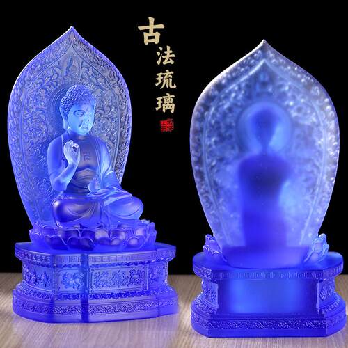古法琉璃背板药师七佛像摆件