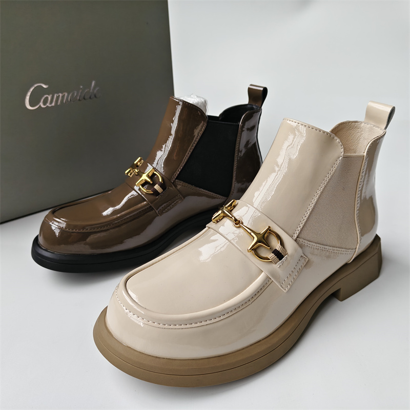 Cameido/卡美多品牌撤柜处理真皮女鞋时尚圆头粗跟马丁靴套脚短靴