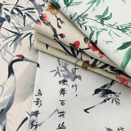 中式花鸟竹林桌布棉麻布艺长方形餐桌布轻奢高级感茶几布加密麻布