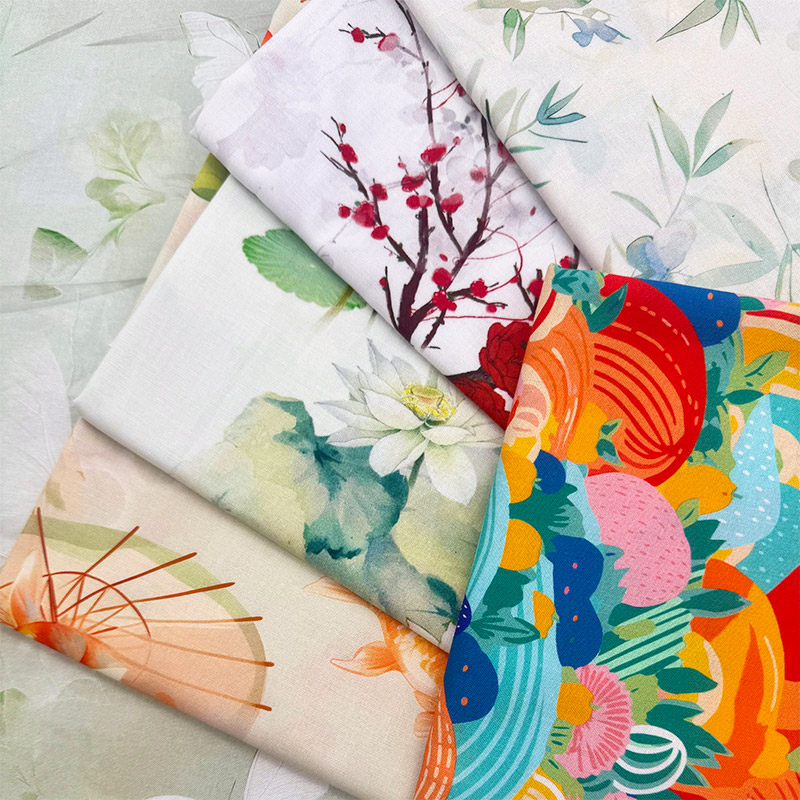 中国风中式纯棉布料20支平纹全棉布印花床品服装面料diy手工布头