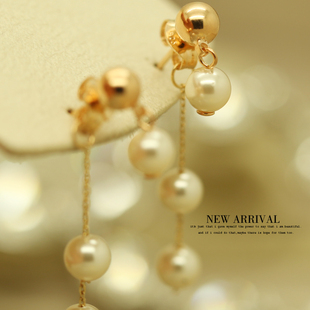 E64优雅珍珠流苏耳环合成水晶坠耳坠耳韩版耳环女针耳坠