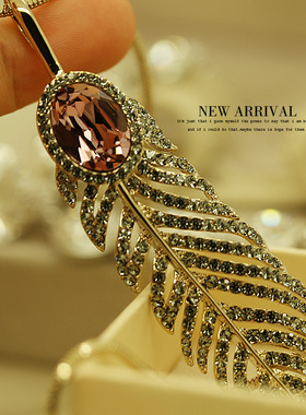 K55羽毛奥地利合成水晶中款毛衣链韩国饰品可爱新款项链长款女