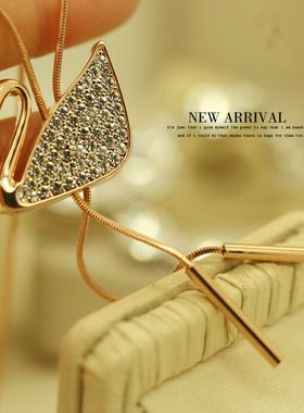 K63双面用天鹅流苏合成水晶长款毛衣链韩国饰品可爱新款项链女