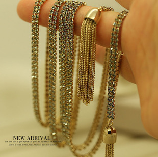 K25双排钻流苏合成水晶长款毛衣链韩国饰品可爱新款项链长款女