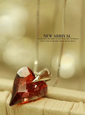 T37红心坠合成水晶短项链锁骨链女韩国饰品可爱新款项链颈链