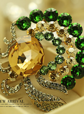 XZ25绿色奥地利合成水晶胸针女高档气质胸花别针西装配饰潮新
