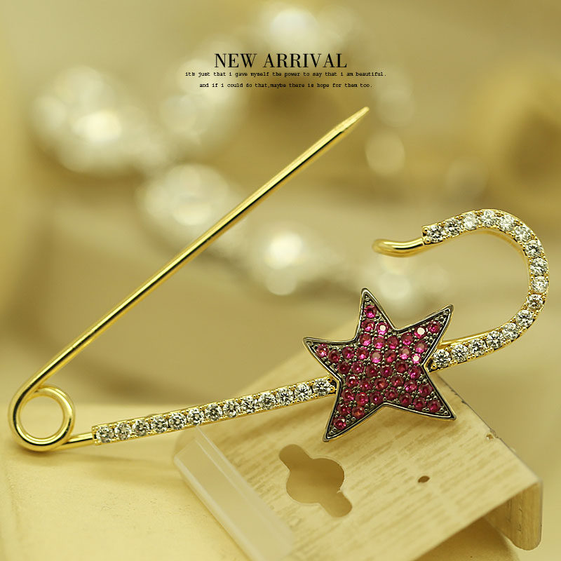 BZ09红色星星中号防走光别针水晶韩国可爱毛衣披肩扣 开衫