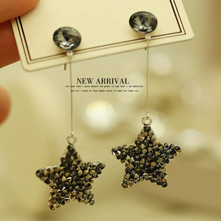 E05优雅奥地利合成水晶五星流苏耳坠耳环韩版耳环女针耳坠
