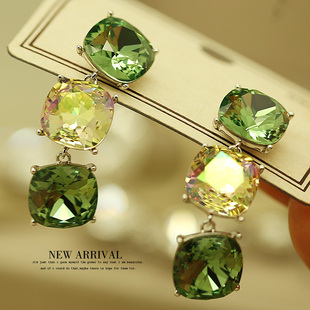 E83绿流苏奥地利合成水晶坠长流苏耳环耳钉小众新款礼物潮新品