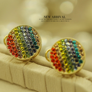 E84甜美彩虹圆形水晶圆坠流苏耳坠耳环韩版耳环女针耳坠
