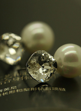 E108优雅奥地利白水晶珍珠韩版复古长款耳钉女针防过敏耳坠吊坠