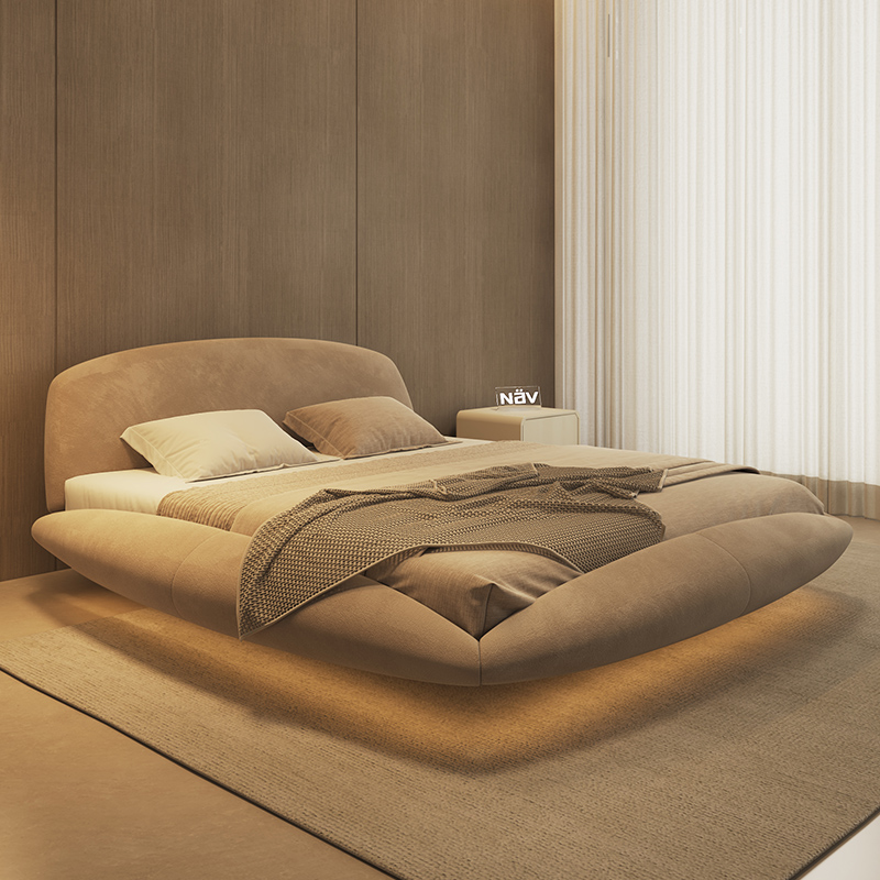 纳威侘寂风主卧悬浮床科技布艺双人床简约现代设计师创意2025新款