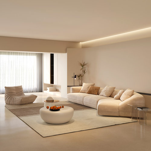 纳威侘寂风弧形转角沙发