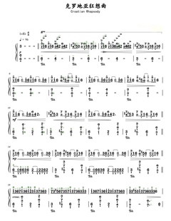 克罗地亚狂想曲钢琴简谱带指法简谱版五线谱版初学者钢琴谱电子版