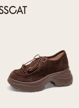 KISSCAT接吻猫2025夏季厚底牛津鞋真皮增高袋鼠鞋女鞋KA65169-50